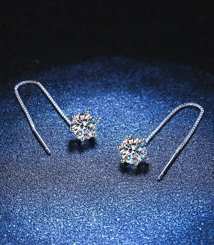 Pendientes NeeTim de moissanita de 1 quilate, plata de ley S925 chapada con línea de alambre de oreja de oro blanco, pendiente de gota, aro, joyería fina de boda 2