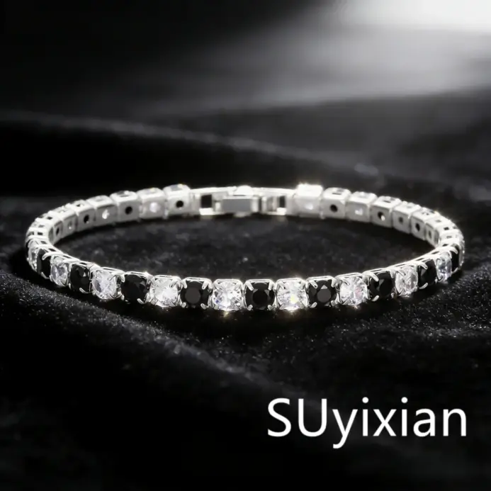 🖤 Pulsera Tennis "Noche y Día" – Plata .925 y Circonia B&W 4mm 1