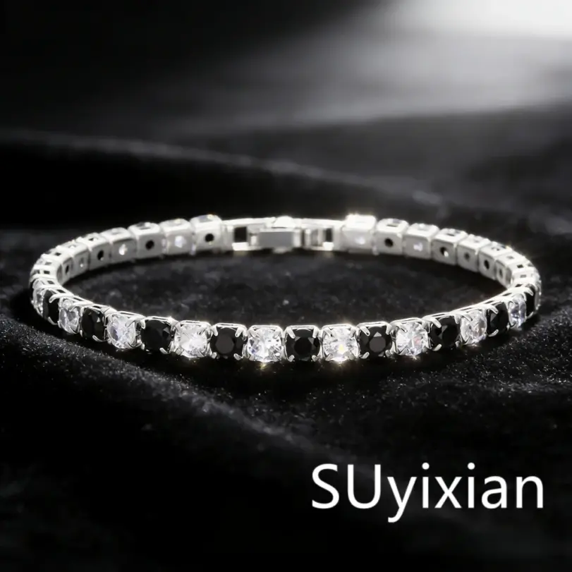 🖤 Pulsera Tennis "Noche y Día" – Plata .925 y Circonia B&W 4mm 1