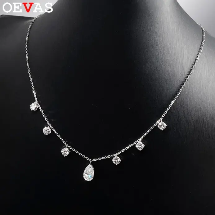 Collar OEVAS con Gota de Agua de Moissanita 100% Real de 2-3CT para Mujer, Chapado en Plata de Ley 925 y Oro de 18K, Joyería de Lujo para Bodas y Fiestas, Regalo 2