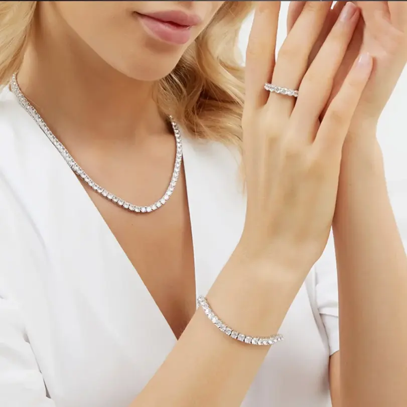 Pulsera de tenis de piedra de moissanita de plata de ley 925, 3- 4mm de ancho, joyería de boda personalizada, venta al por mayor 4
