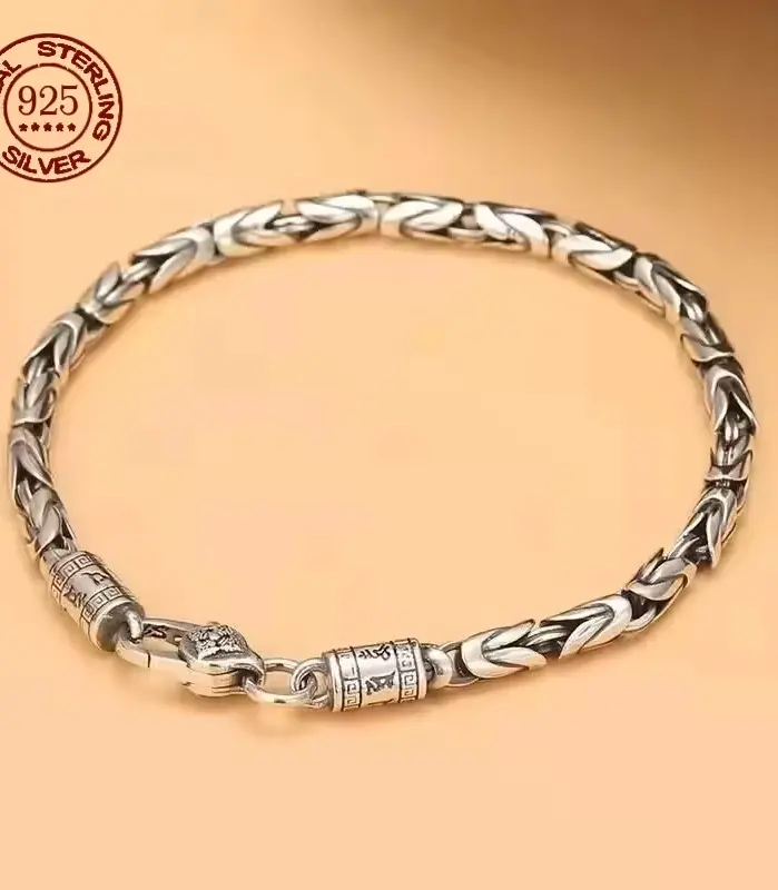 Suministro directo de fábrica, pulsera de bambú de Plata de Ley 925, estilo retro a la moda, regalo de joyería de bambú con personalidad punk para hombres y mujeres 1