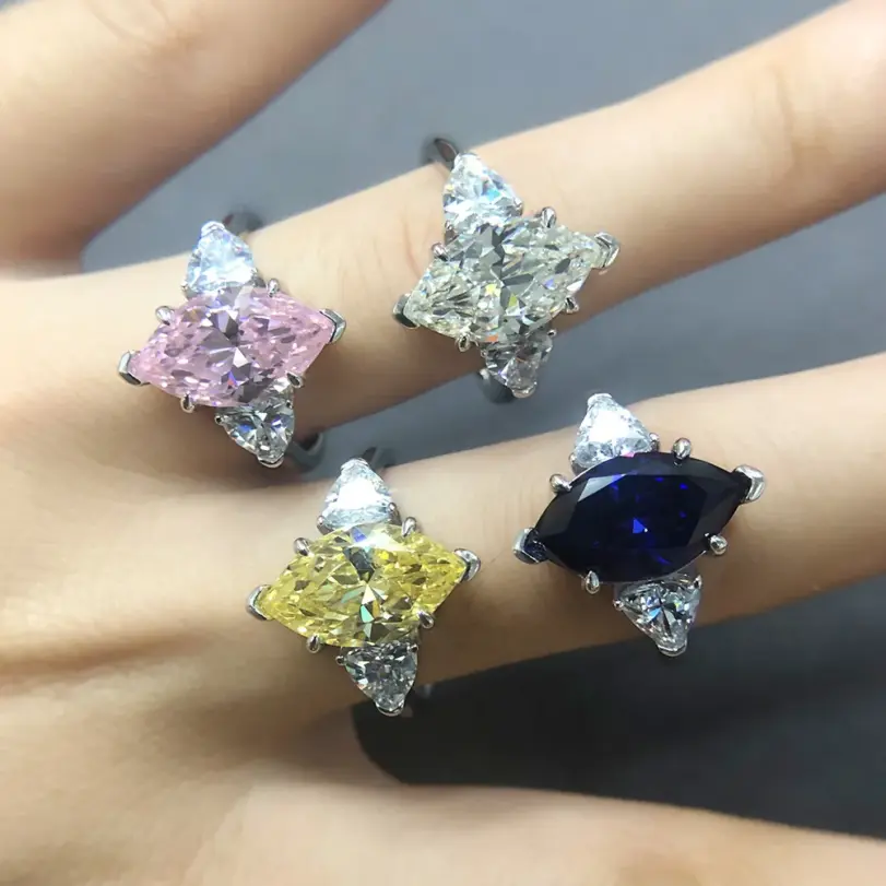 OEVAS, 100% Plata de Ley 925, anillos de boda brillantes de 8x14mm con topacio y diamantes de alto contenido de carbono para mujer, joyería fina para fiesta, venta al por mayor 6