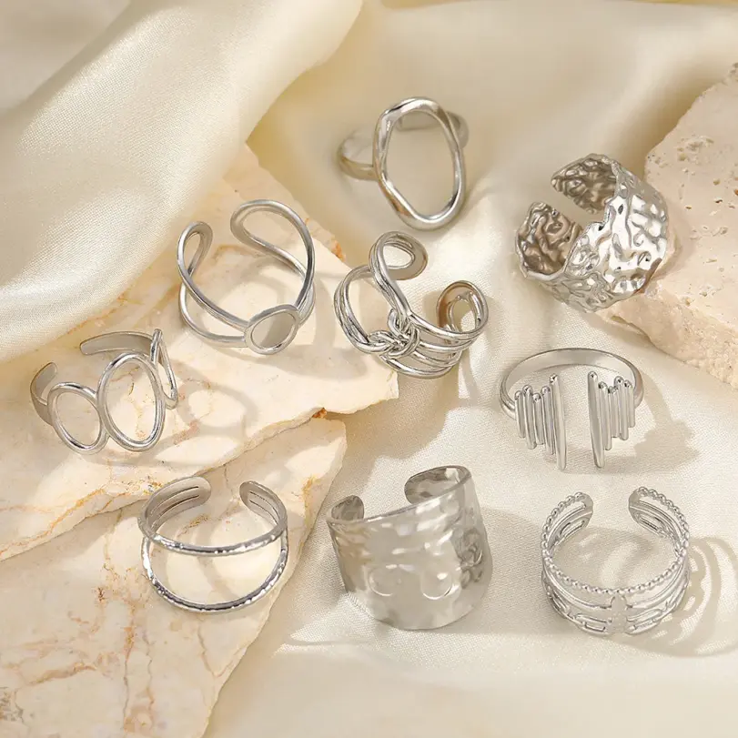 2025 anillos de acero inoxidable minimalista geométrico entrelazado anillo abierto ajustable anillo atmosférico de moda para mujer joyería nueva 4