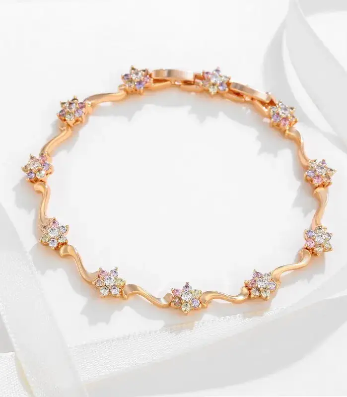 Pulseras de flores coloridas para hombre y mujer, brazaletes de 19 cm x 7mm, circón dorado plateado, joyería de moda 2