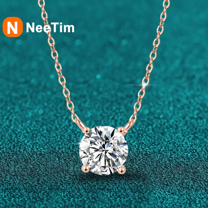 collar de moissanita para mujer, 1ct, 2ct, 3ct, 5ct, D VVS1, Plata de Ley 925 con colgante de diamante de laboratorio chapado en oro rosa amarillo 1