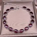 Conjunto de pulsera de plata de ley S925 con 17 granados naturales, joyería de pulsera para mujer sencilla y elegante, adecuada para uso diario 2