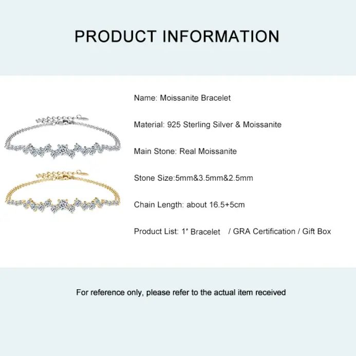 Lnkry-pulsera de moissanita de 5mm, 3,5mm y 2,5mm, pulseras de cadena ajustables de plata originales con certificado 925 para mujer, joyería minimalista 2