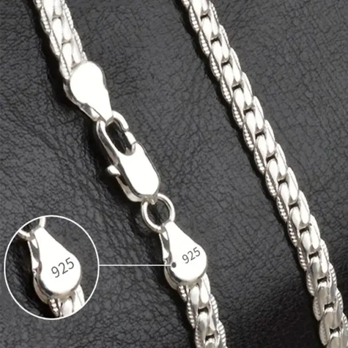 Collar de cadena para mujer y hombre, joyería de compromiso de boda, Color plateado, diseño de marca de lujo, Noble, 6mm, 20-60cm 1