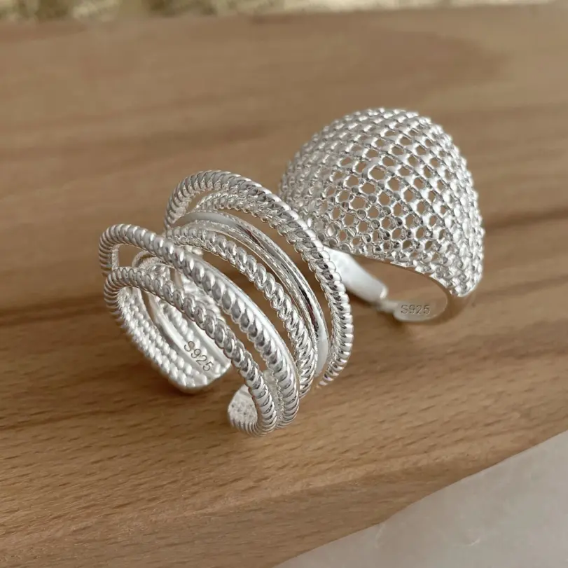 925 anillos de plata esterlina para mujer pareja minimalista hecho a mano Simple ancho Interware anillo joyería de fiesta regalo prevenir alergias 3