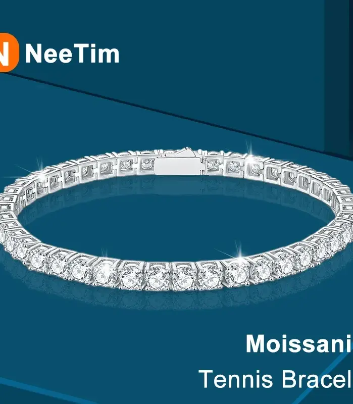 NeeTim-pulsera de tenis de moissanita de 3mm, 4mm, 5mm y 6,5mm, pulseras originales de plata de ley s925 con diamantes de laboratorio para mujeres y hombres, cadenas 1