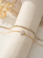 Conjunto de pulsera para mujer con cadena de agua y flor de circonia cúbica Simple, joyería diaria para oficina, 2 uds. 4