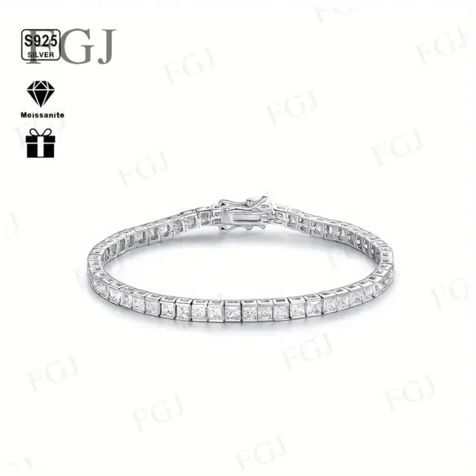 Pulsera de tenis 3x3mm piedra preciosa cultivada en laboratorio CZ 925 plateada 18k joyería para fiesta y boda pulseras para mujer hombre regalos dijes 2