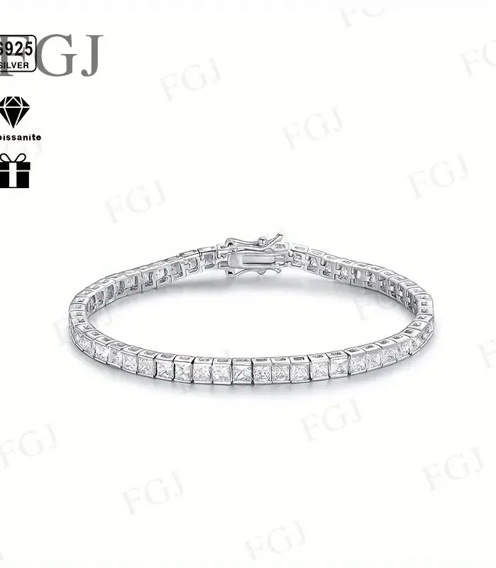 Pulsera de tenis 3x3mm piedra preciosa cultivada en laboratorio CZ 925 plateada 18k joyería para fiesta y boda pulseras para mujer hombre regalos dijes 2
