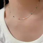 Collar de plata de ley 925 con gargantilla de cuentas multicolores geométricas simples, cadena de clavícula delicada y brillante para mujer 6