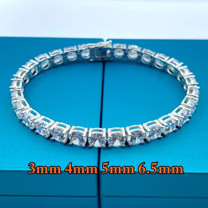 pulsera de tenis con diamantes de moissanita para hombre y mujer, 3mm, 4mm, 5mm, 6,5mm, certificado, joyería fina de lujo de Plata de Ley 925 2