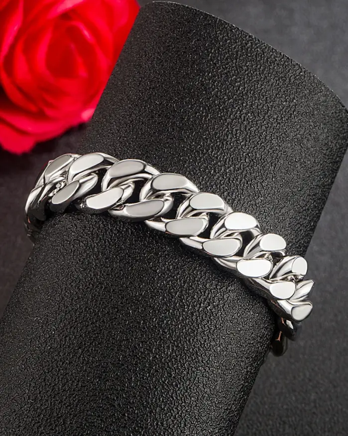 Pulsera de 100% Plata de Ley 925 para hombre, cadena cubana de 13,5mm, regalo de joyería fina de estilo Punk sólido de 7,5-10 pulgadas 1