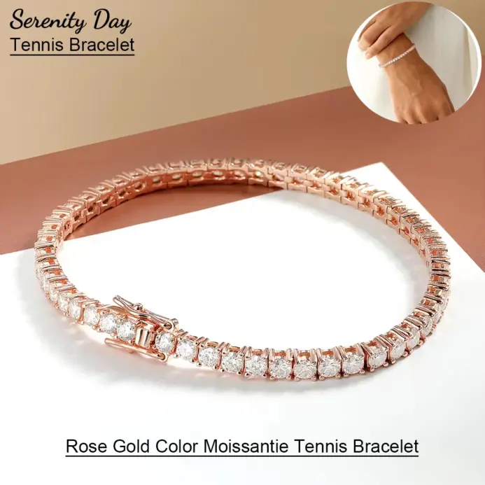 Serenity-pulsera de tenis de moissanita para hombre y mujer, Color oro rosa, 3mm, 4mm, 5mm, plata de ley S925, cadena de mano con diamantes de laboratorio brillantes 1