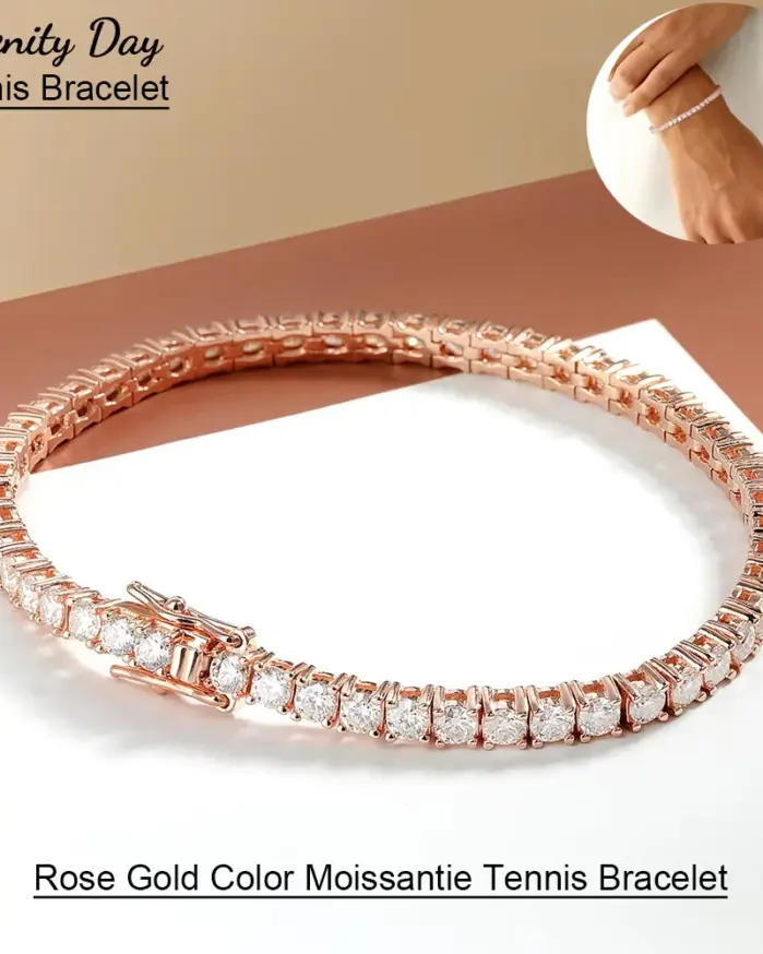 Serenity-pulsera de tenis de moissanita para hombre y mujer, Color oro rosa, 3mm, 4mm, 5mm, plata de ley S925, cadena de mano con diamantes de laboratorio brillantes 1