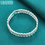 Pulsera ancha de Plata de Ley 925 para hombre y mujer, brazalete de cadena grande para fiesta, compromiso, boda, joyería de moda 3