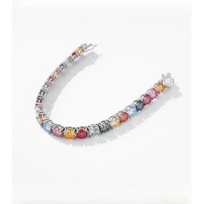 Pulseras de Moissanita y Circonita de Colores TY 3-6.5MM, Cadena de Mano, 100% Plata de Ley 925, Joyería Fina, Regalo para Fiestas 2