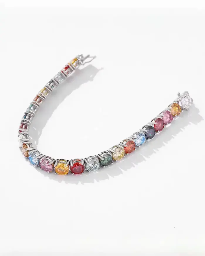 Pulseras de Moissanita y Circonita de Colores TY 3-6.5MM, Cadena de Mano, 100% Plata de Ley 925, Joyería Fina, Regalo para Fiestas 2