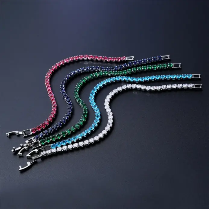 Pulseras de tenis de cristal de circonia cúbica de 4mm helada de hip hop de lujo para mujeres y hombres, pulsera de Color dorado y plateado, joyería de cadena 2