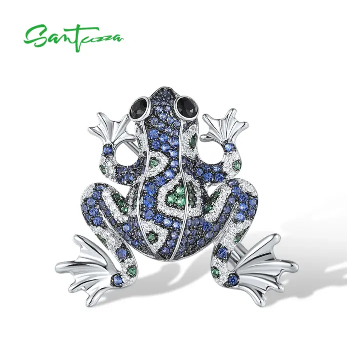 broche de plata 925 auténtica para mujer, gemas multicolores brillantes, rana azul encantadora, regalos de fiesta a la moda, joyería fina 1
