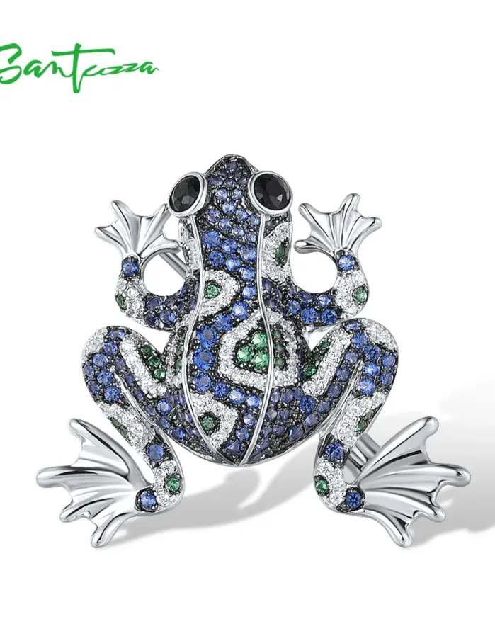 broche de plata 925 auténtica para mujer, gemas multicolores brillantes, rana azul encantadora, regalos de fiesta a la moda, joyería fina 1