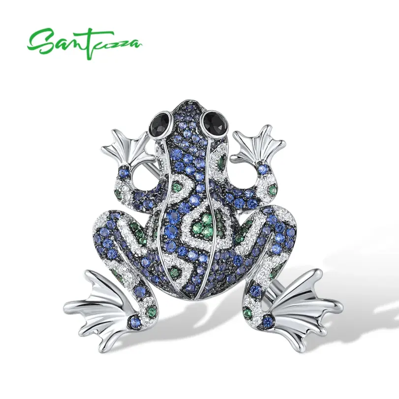 broche de plata 925 auténtica para mujer, gemas multicolores brillantes, rana azul encantadora, regalos de fiesta a la moda, joyería fina 1