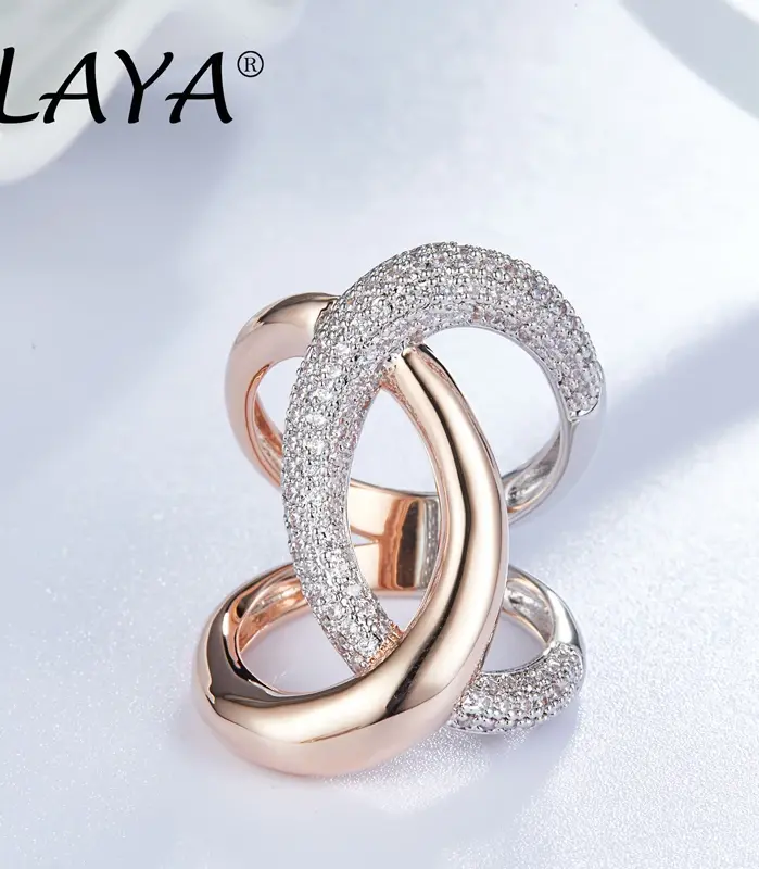 2025 Plata de Ley 925 moda de lujo Irregular de alta calidad anillo cruzado de circón regalo para hombres mujeres joyería de personalidad de fiesta 2