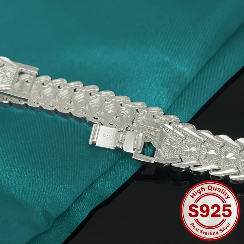 Nueva pulsera ancha de Plata de Ley 925 Original para mujer, joyería de diseñador a la moda, accesorios para fiesta y boda 4
