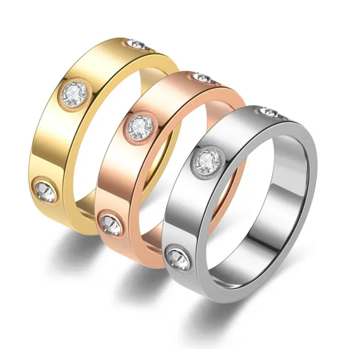 Anillo de diamante clásico de acero inoxidable unisex, accesorio de moda para hombres y mujeres, joyería de regalo, tamaño 5-11 2