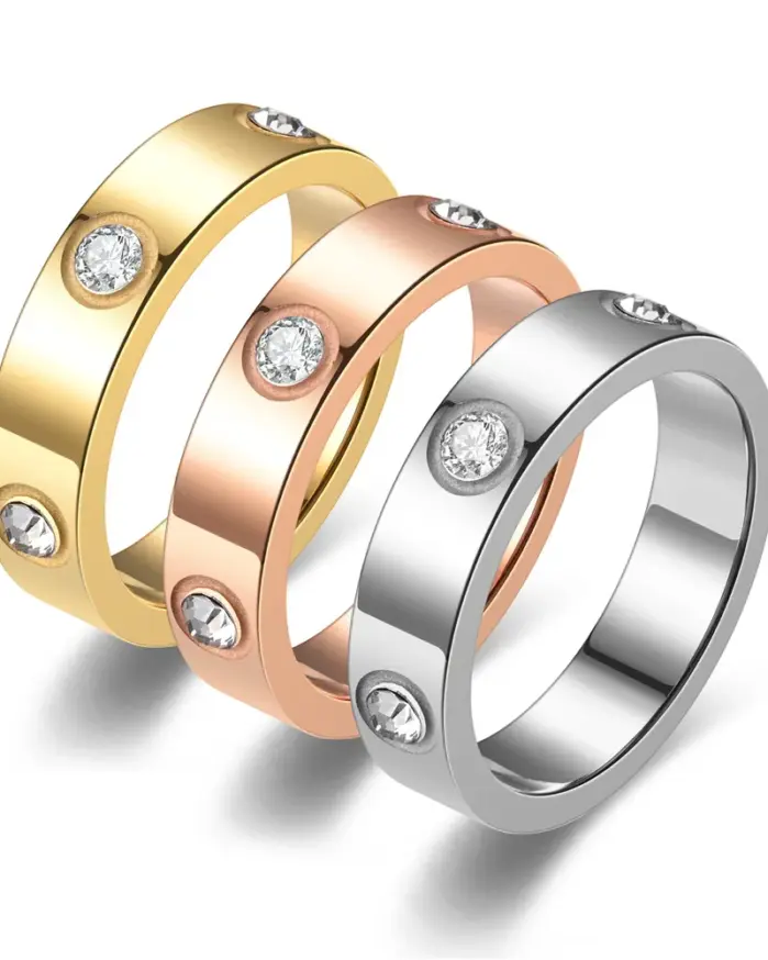 Anillo de diamante clásico de acero inoxidable unisex, accesorio de moda para hombres y mujeres, joyería de regalo, tamaño 5-11 2
