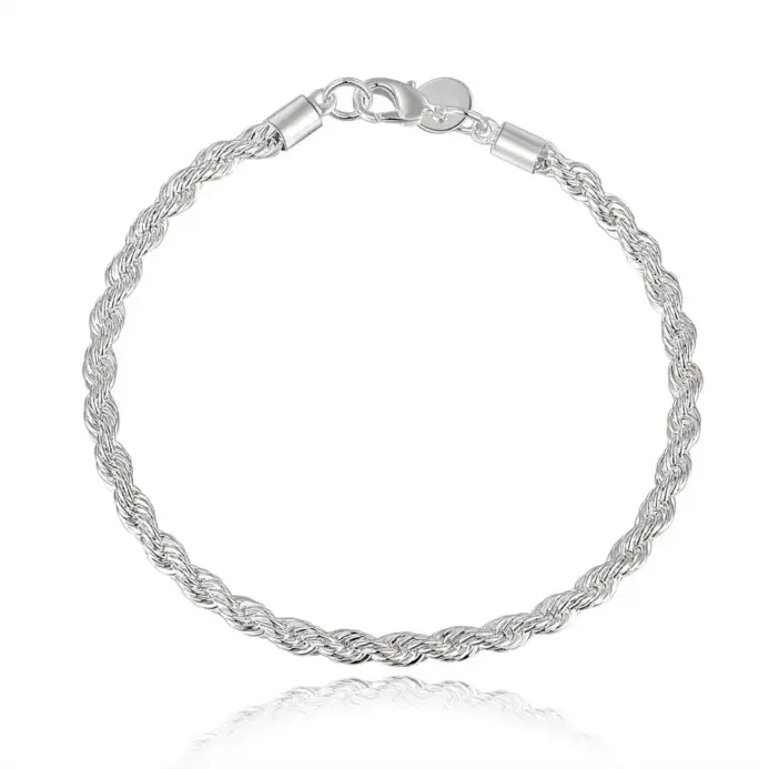 Accesorios de plata de ley 925 para hombre, 4MM, 40-60cm, 2 uds., collar de cadena de cuerda, pulsera, joyería de regalo de boda a la moda para mujer 2