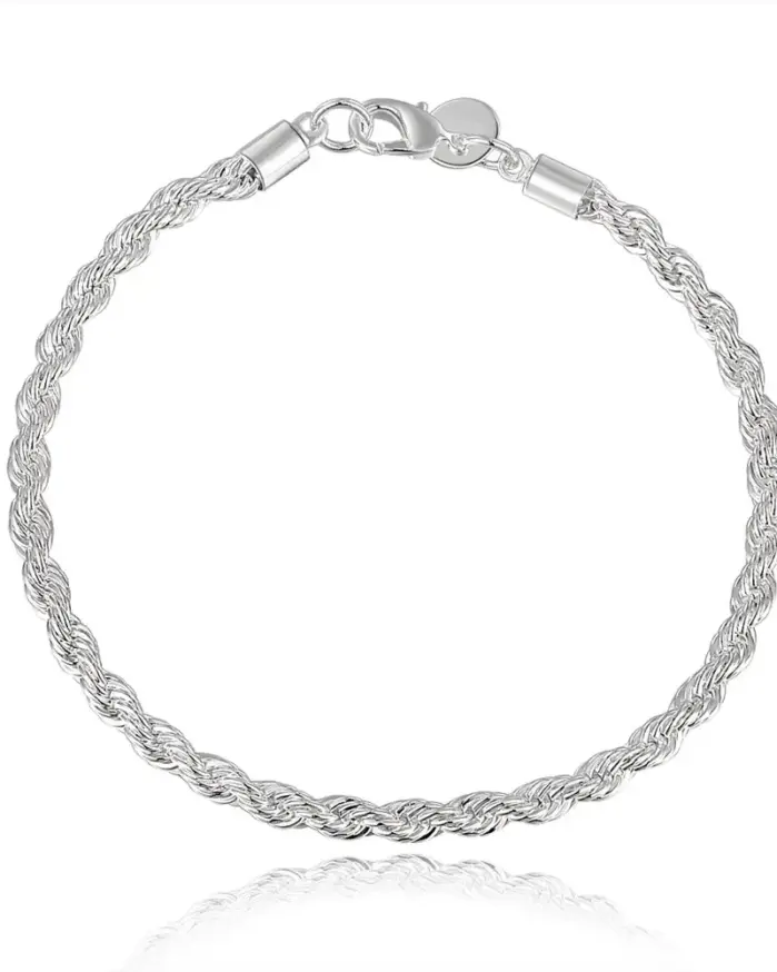 Accesorios de plata de ley 925 para hombre, 4MM, 40-60cm, 2 uds., collar de cadena de cuerda, pulsera, joyería de regalo de boda a la moda para mujer 2