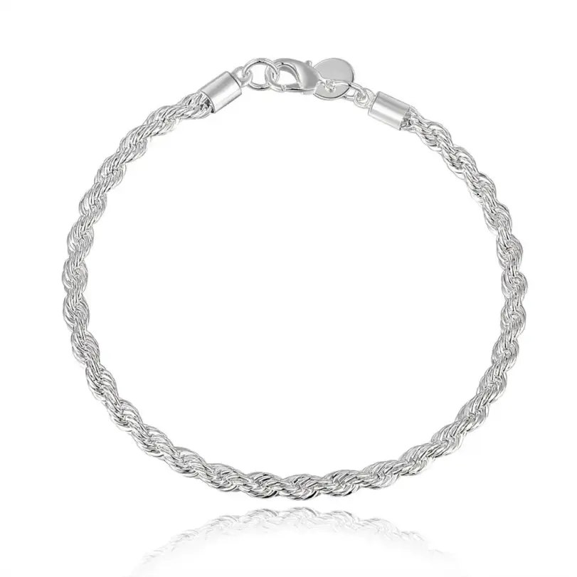 Accesorios de plata de ley 925 para hombre, 4MM, 40-60cm, 2 uds., collar de cadena de cuerda, pulsera, joyería de regalo de boda a la moda para mujer 2