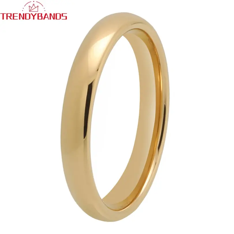 Anillos de carburo de tungsteno para boda, Color dorado clásico, 2mm, 3mm, 4mm y 5mm, joyería de regalo, banda pulida con cúpula 6