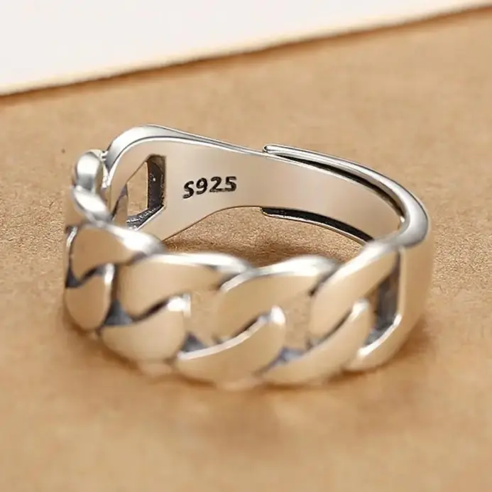 Anillos de plata de ley 925 Sam Panda para mujeres y hombres, joyería fina, anillo de cadena Vintage abierto ajustable para dedo, regalo de cumpleaños para fiesta 1