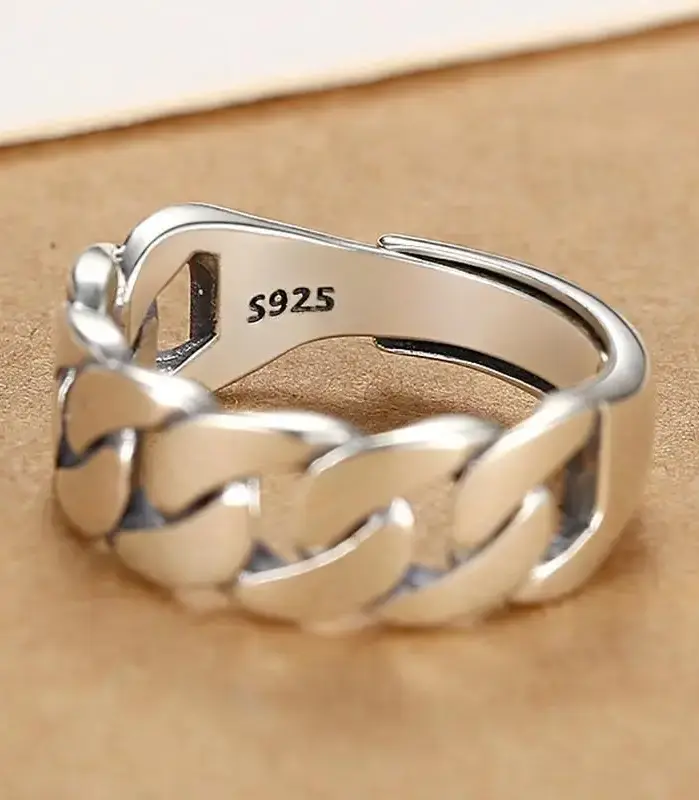 Anillos de plata de ley 925 Sam Panda para mujeres y hombres, joyería fina, anillo de cadena Vintage abierto ajustable para dedo, regalo de cumpleaños para fiesta 1