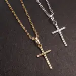 Collares de cruz de Jesús cristiano a la moda, colgantes simples de cadena larga de Color plateado para mujeres y hombres, regalos de joyería, triangulación de envíos 1