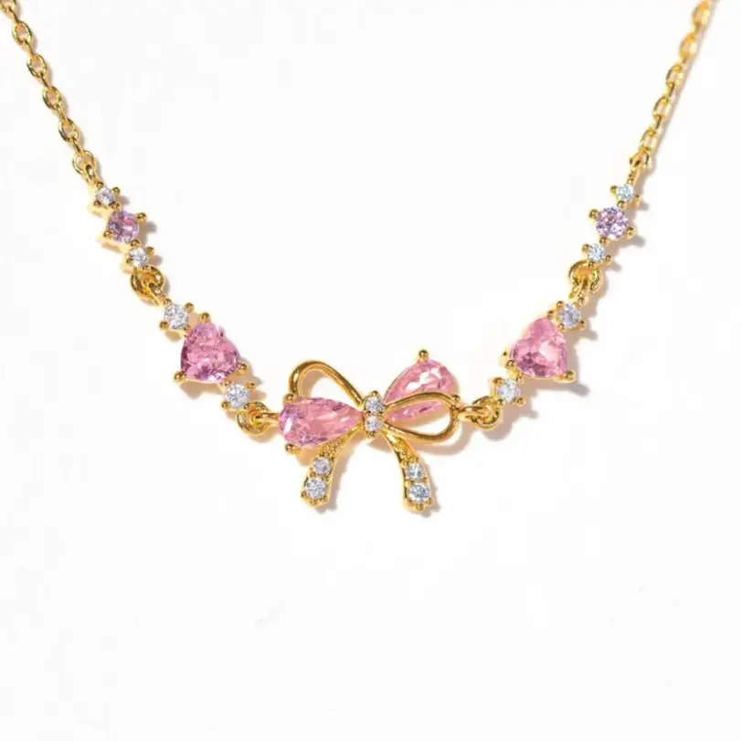 🎀 Pulsera "Pink Bow Dream" – Lazo de Cristal Rosa y Oro 18K 4