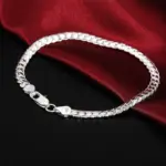 Pulsera de plata de ley 925, 6mm, 18/20cm, cadena lateral plana, cierre de langosta para mujer, hombre, joyería de compromiso de boda 5