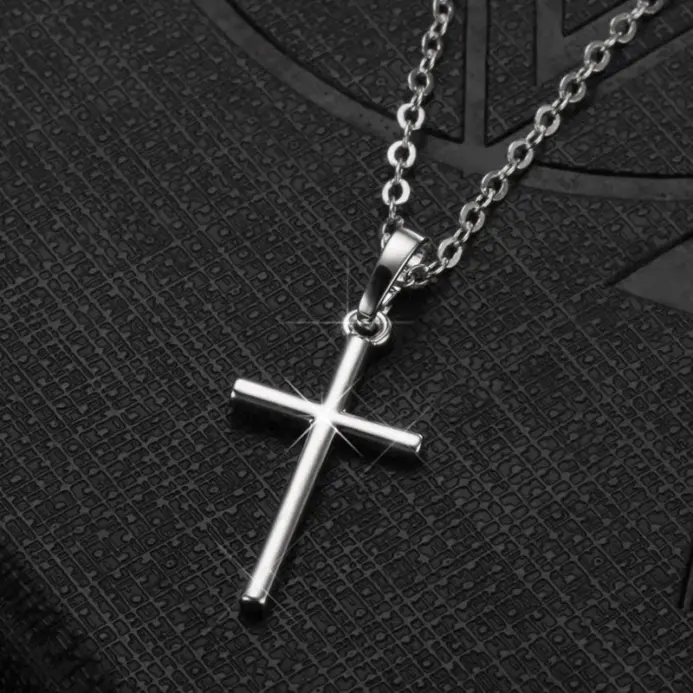 Collares de cruz de Jesús cristiano a la moda, colgantes simples de cadena larga de Color plateado para mujeres y hombres, regalos de joyería, triangulación de envíos 2