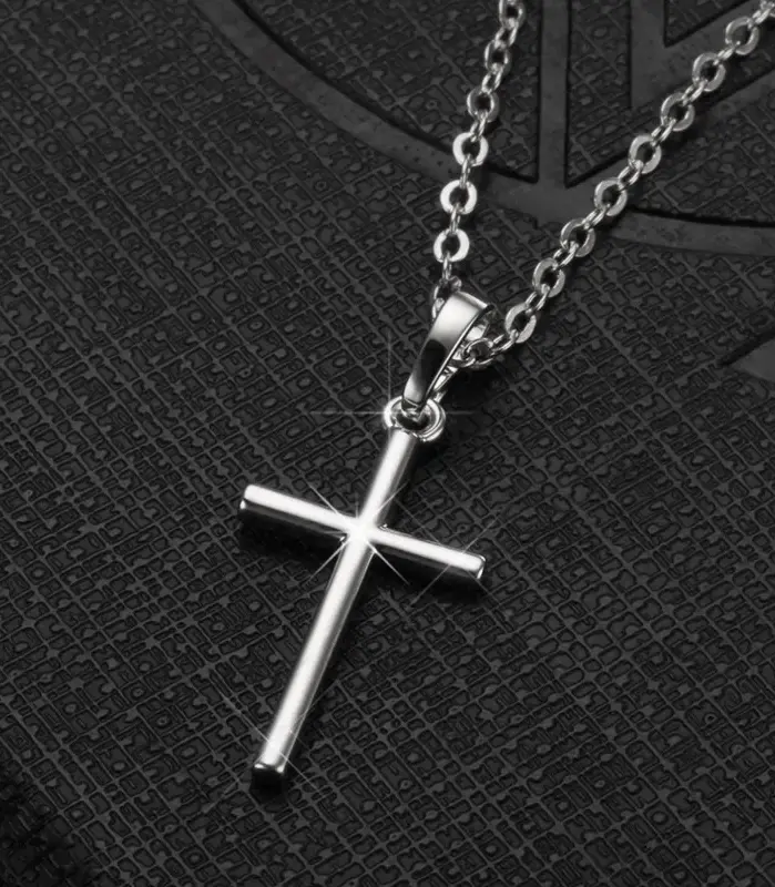 Collares de cruz de Jesús cristiano a la moda, colgantes simples de cadena larga de Color plateado para mujeres y hombres, regalos de joyería, triangulación de envíos 2