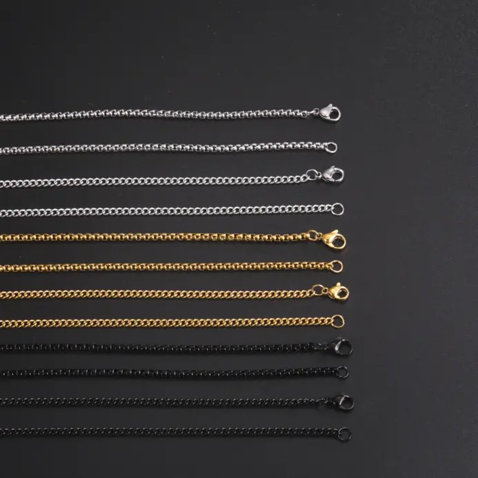 Skyrim-collar de cadena de caja larga de 60cm para hombre, cadenas de eslabones de Color negro y dorado de acero inoxidable, joyería Punk básica al por mayor 2