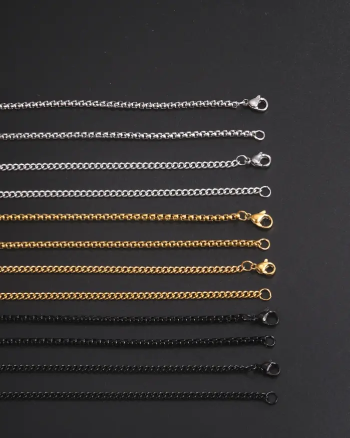 Skyrim-collar de cadena de caja larga de 60cm para hombre, cadenas de eslabones de Color negro y dorado de acero inoxidable, joyería Punk básica al por mayor 2