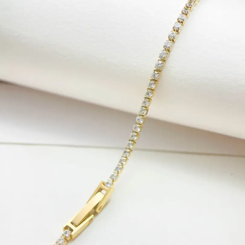 Pulseras finas de tenis de cristal con cristales de racimo de 2mm, 13cm-17cm, joyería para mujeres y niñas, cadena de eslabones de Color dorado de acero inoxidable 4