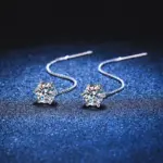 Pendientes NeeTim de moissanita de 1 quilate, plata de ley S925 chapada con línea de alambre de oreja de oro blanco, pendiente de gota, aro, joyería fina de boda 4