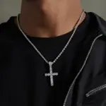 Collar largo de cadena trenzada de 60cm para mujeres/hombres, collar con colgante de Cruz de circonia cúbica de lujo a la moda, accesorios de amor para regalo 2